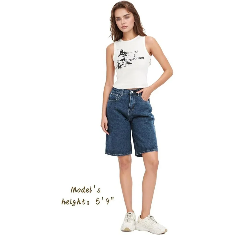 Women's Denim Shorts Mid Waist Relaxed Fit Summer Casual Trendy